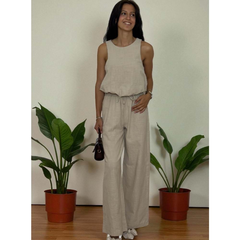 Balon Taş Rengi Keten Takım