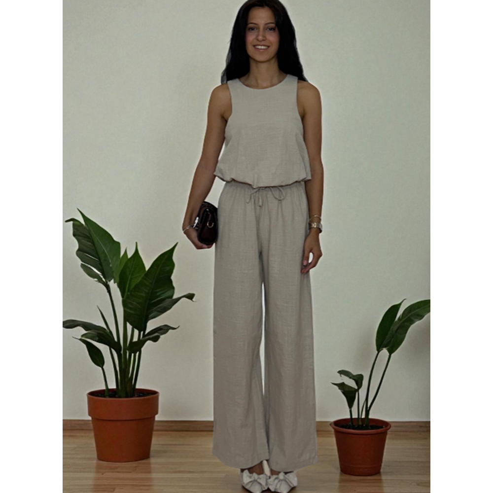 Balon Taş Rengi Keten Takım