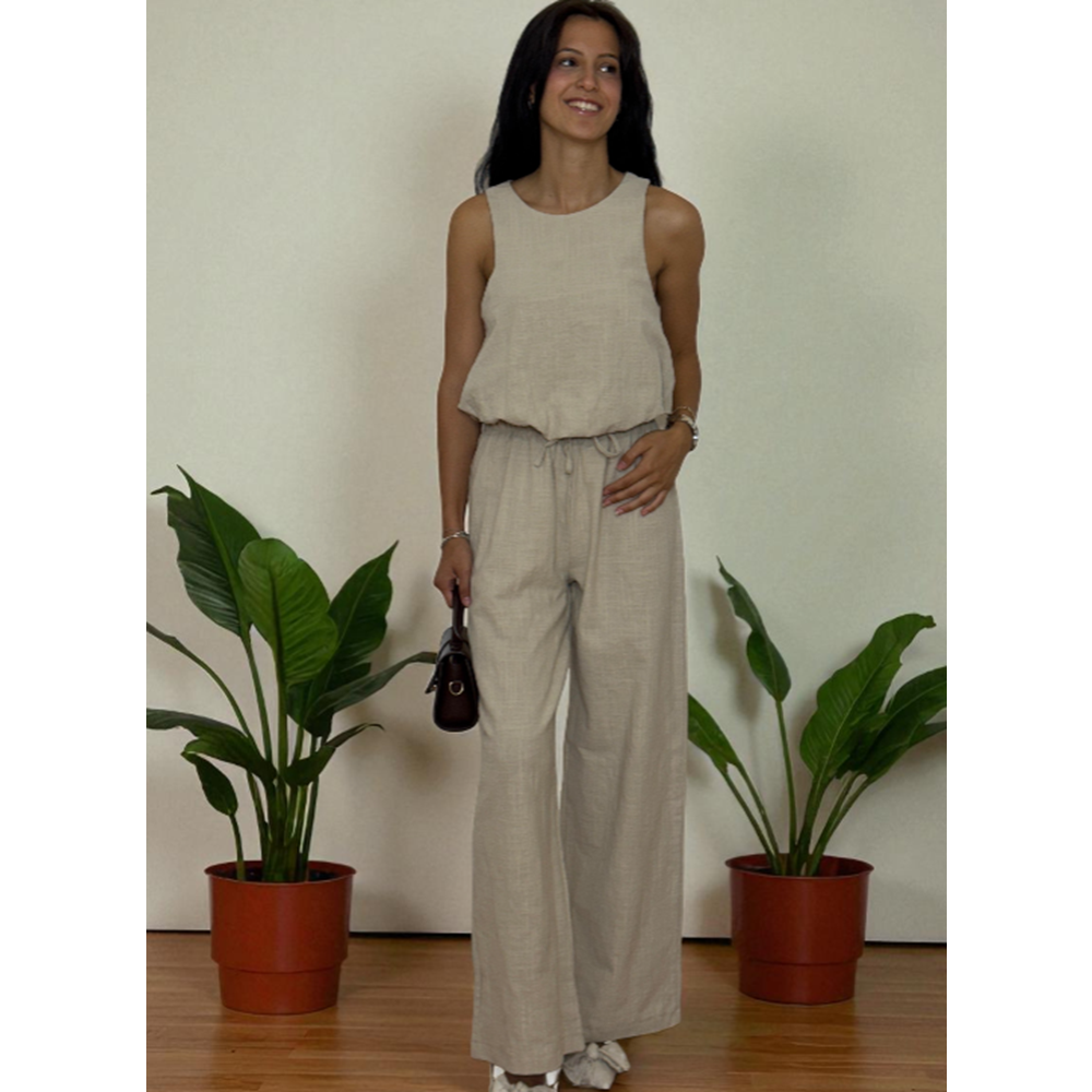 Balon Taş Rengi Keten Takım