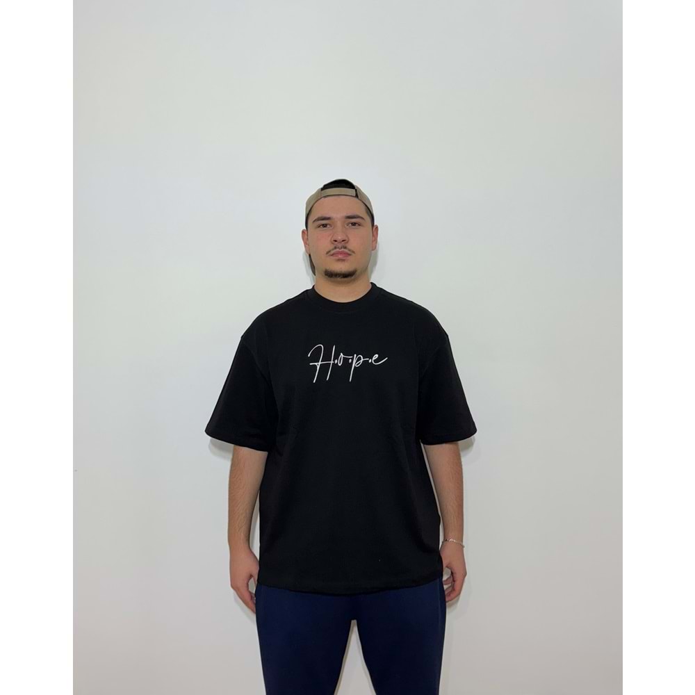 Hope Baskılı Oversize Pamuklu Siyah T-Shirt