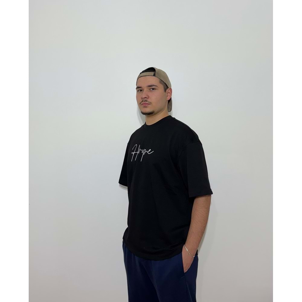 Hope Baskılı Oversize Pamuklu Siyah T-Shirt