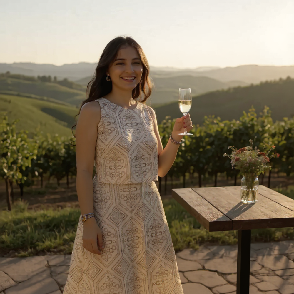 Bej Kahverengi Desenli Etekli Takım