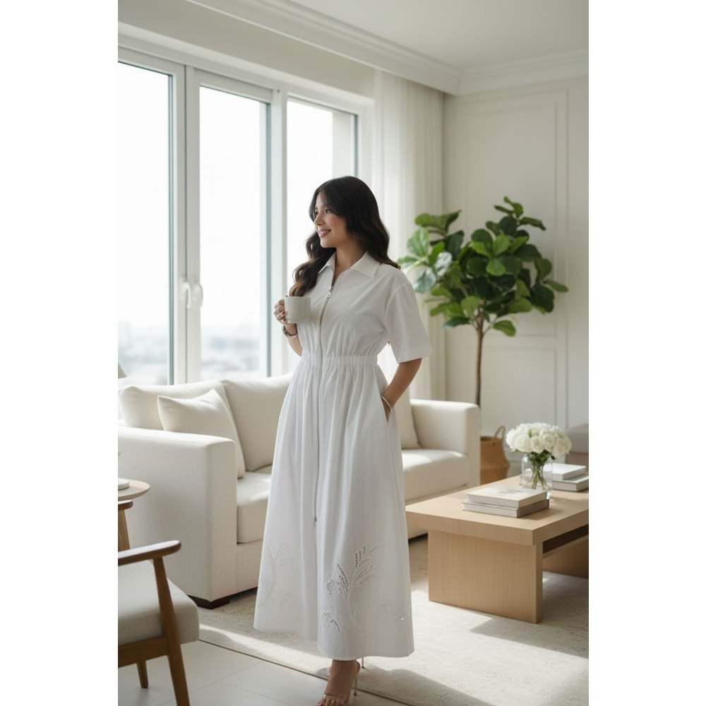 Beyaz Uzun Gömlek Elbise