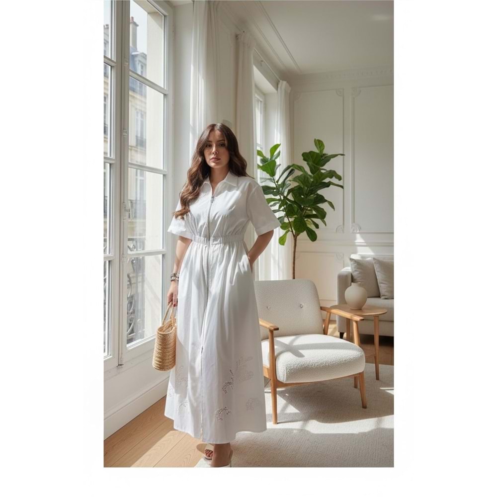 Beyaz Uzun Gömlek Elbise