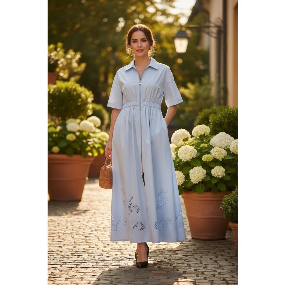 Mavi Uzun Gömlek Elbise