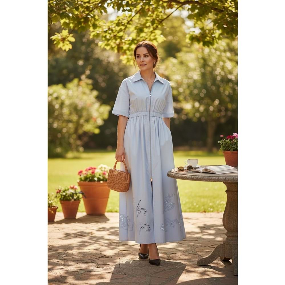 Mavi Uzun Gömlek Elbise