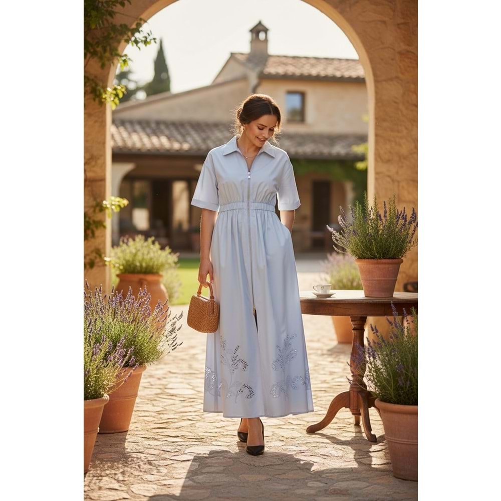 Mavi Uzun Gömlek Elbise