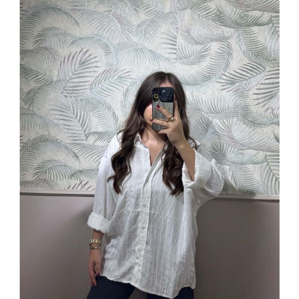 Beyaz Çizgili Oversize Gömlek