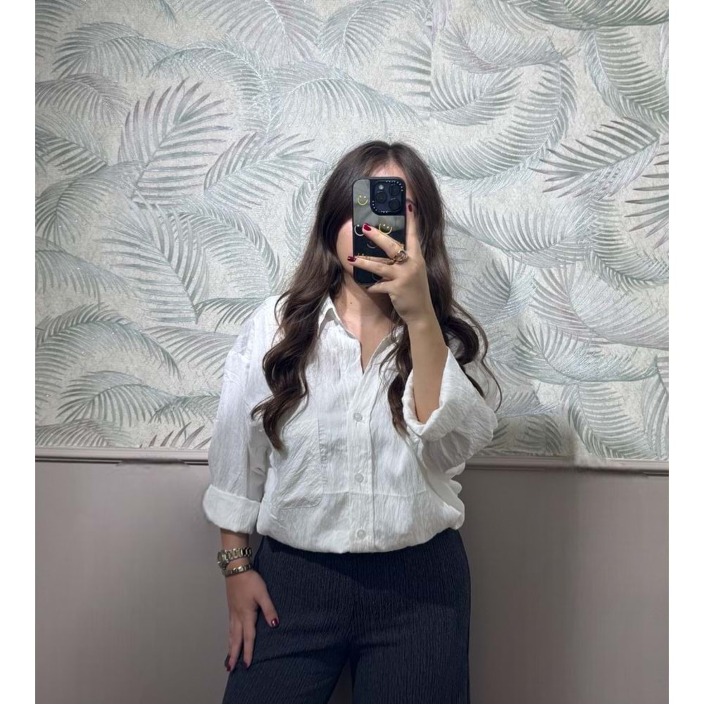 Beyaz Çizgili Oversize Gömlek