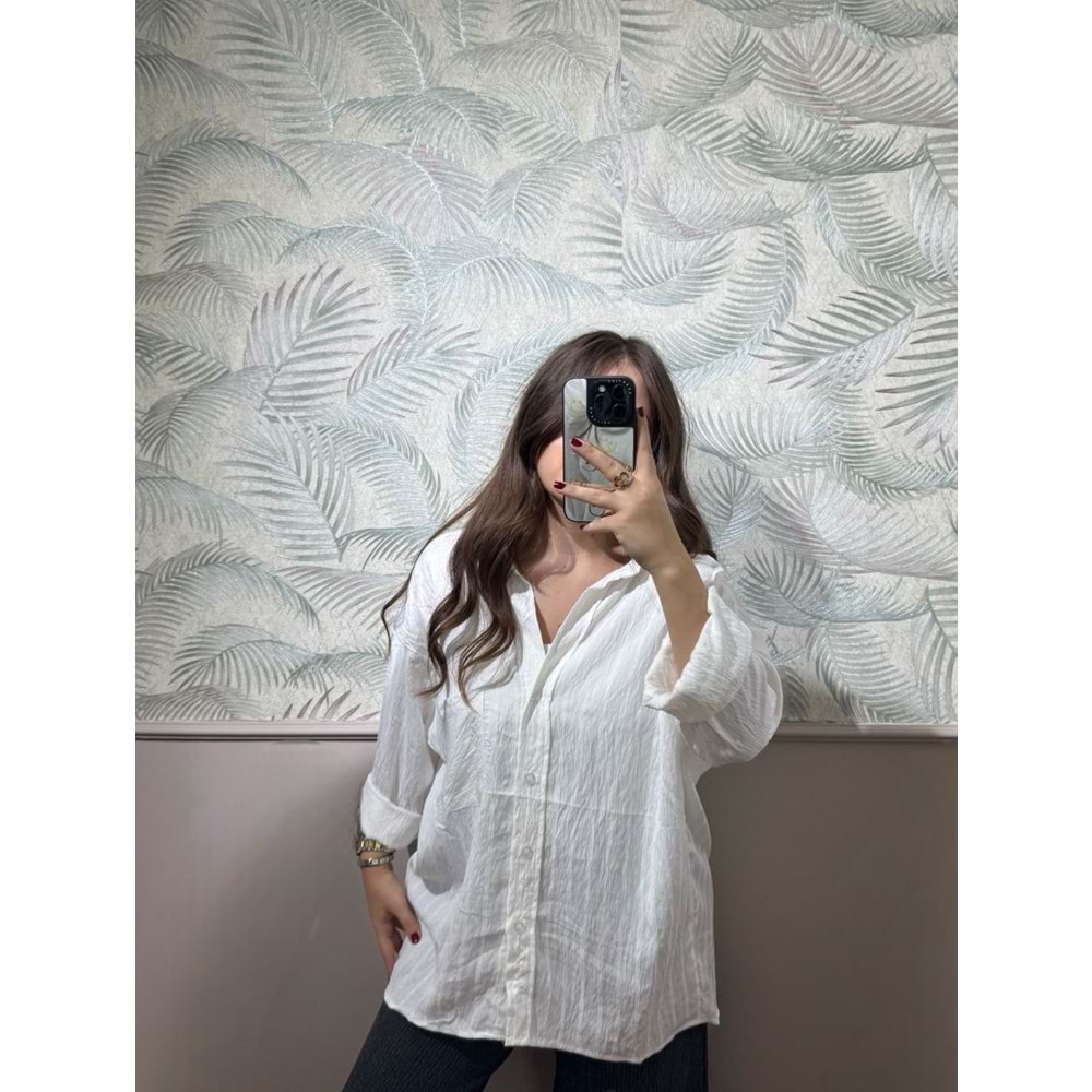 Beyaz Çizgili Oversize Gömlek