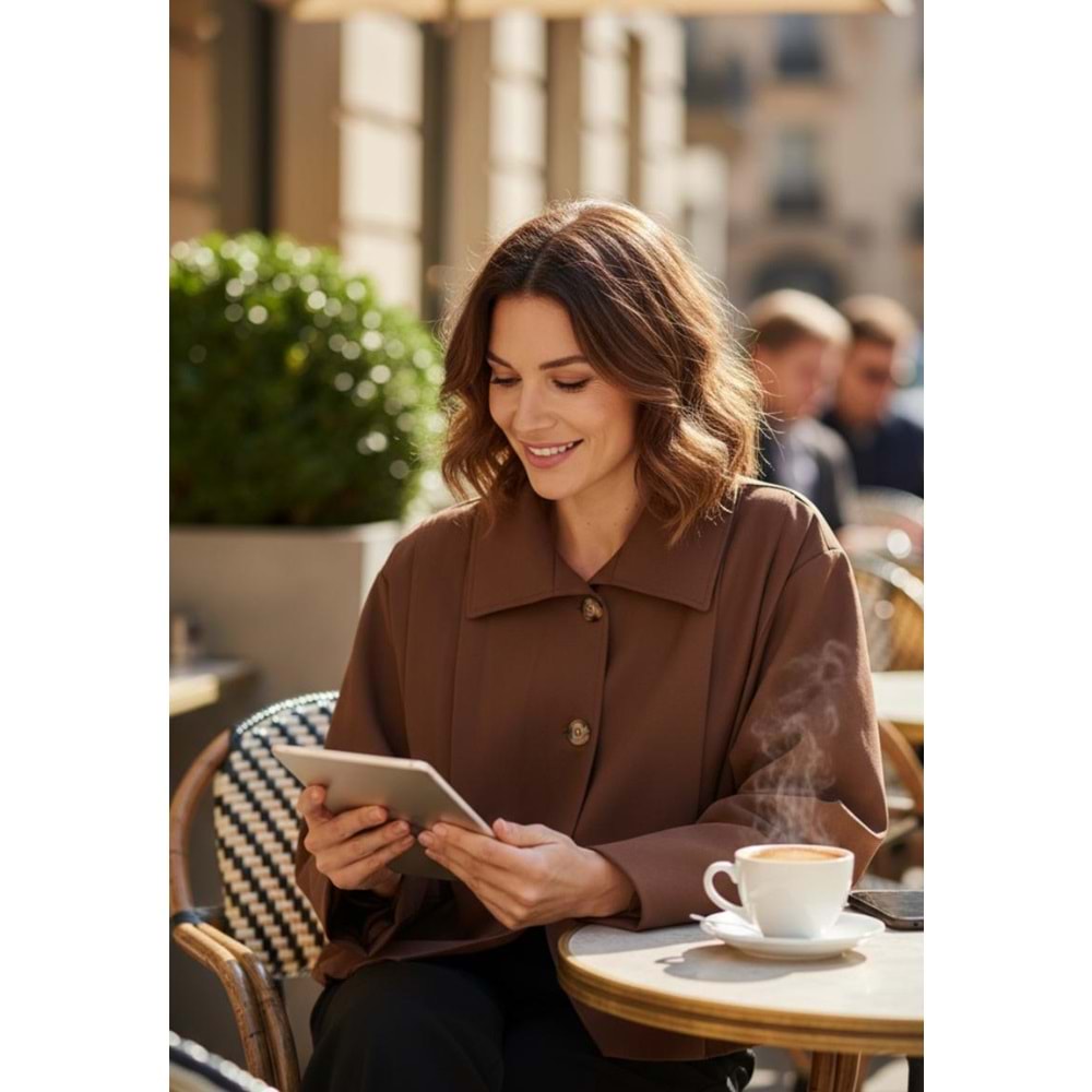 Kahverengi Düğmeli Crop Ceket