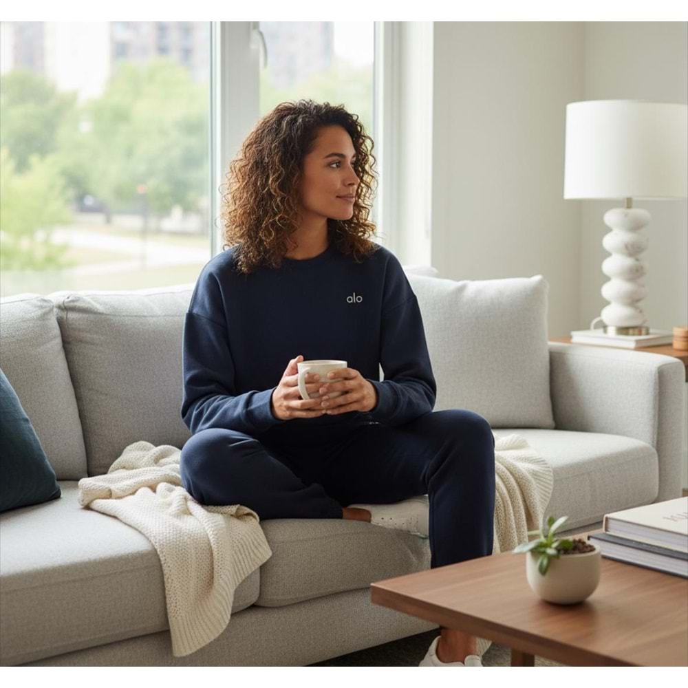 Lacivert Muadil Üç İplik Şardonlu İspanyol Paça Eşofman Takımı