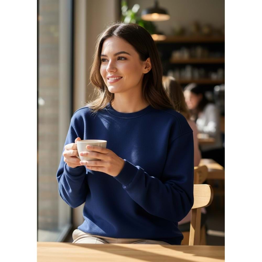 Lacivert Bisiklet Yaka Biyeli Sweatshirt