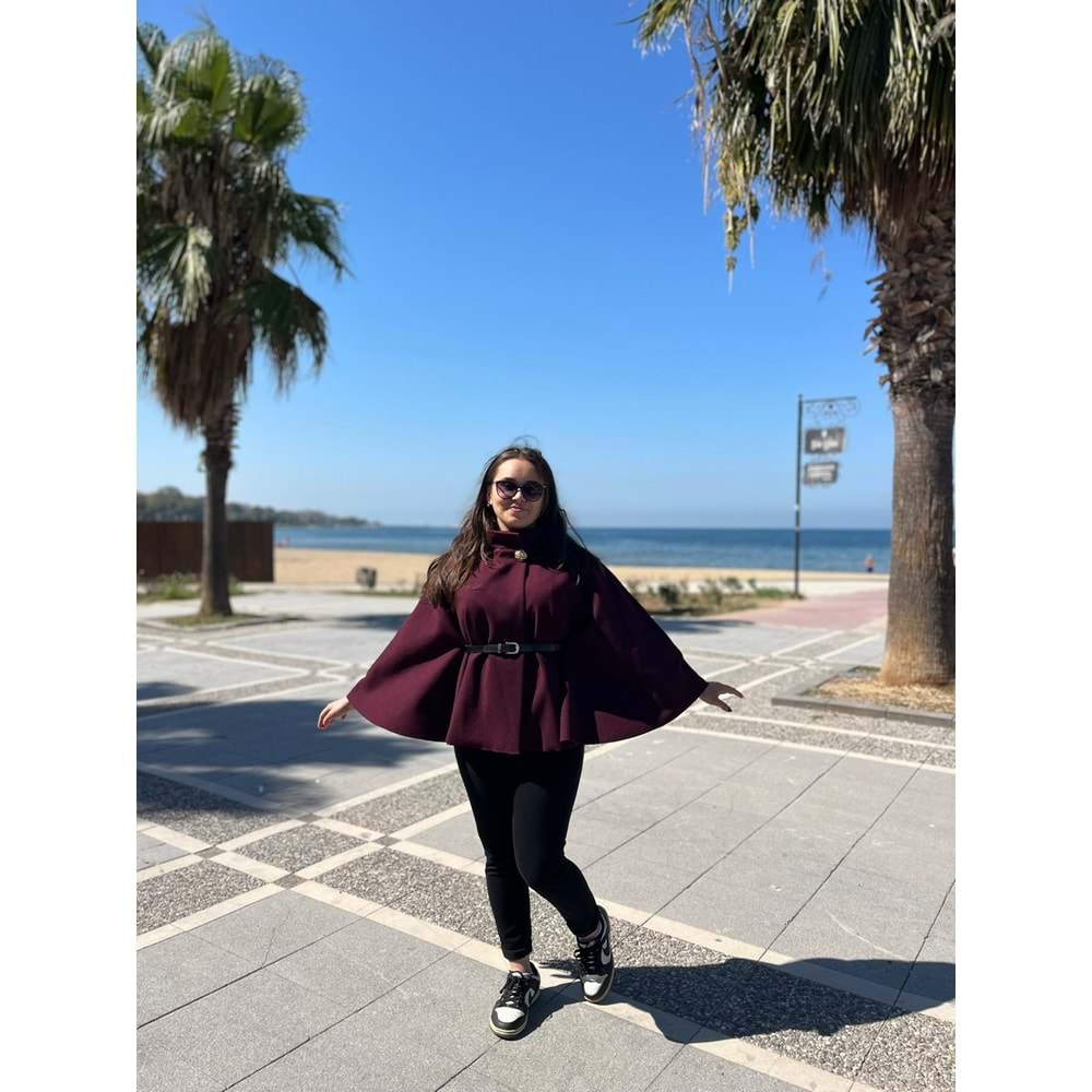 Bordo Kemerli Gold Tokalı Panço