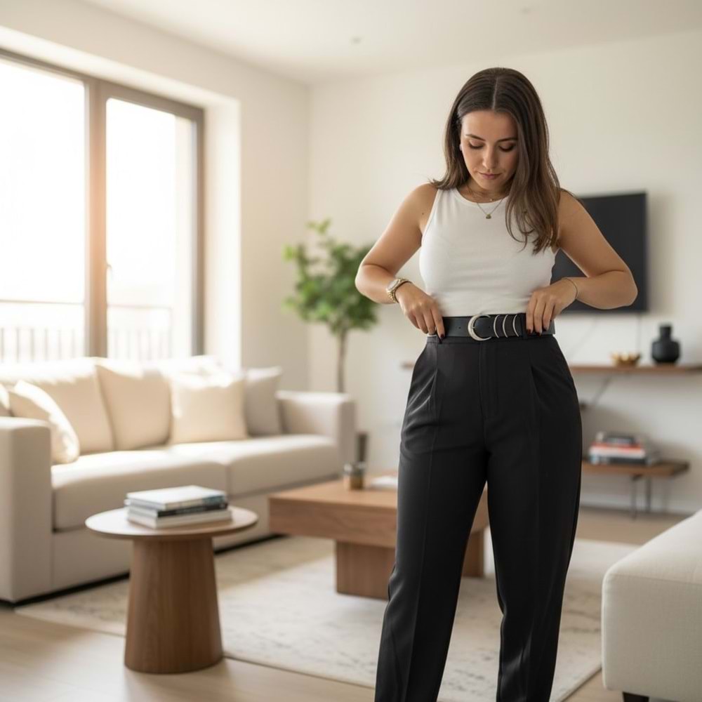 Koyu Kahve Kemerli Pantolon