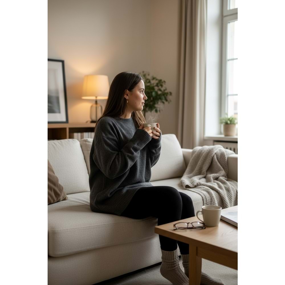 Antrasit Bisiklet Yaka Uzun Kazak