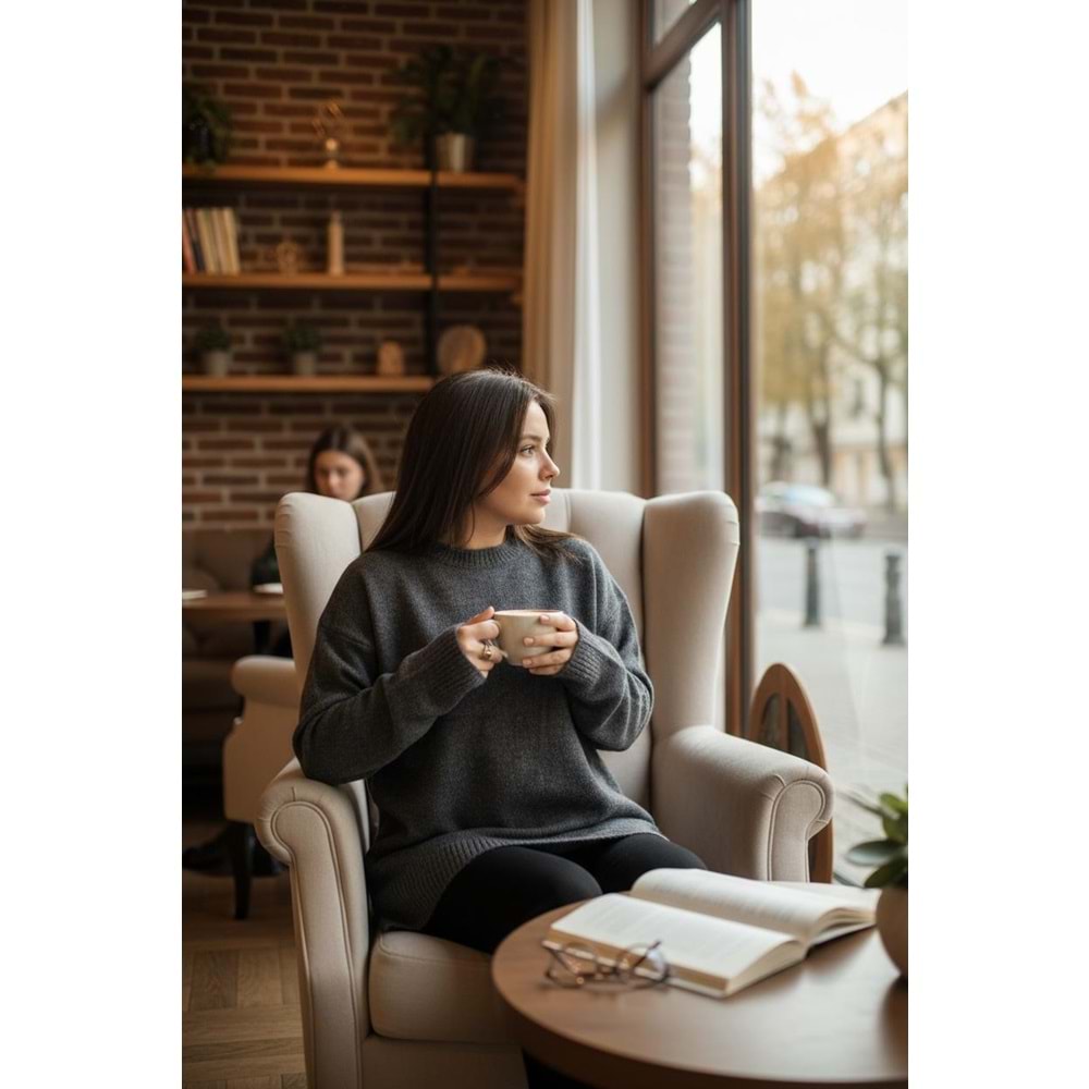 Antrasit Bisiklet Yaka Uzun Kazak