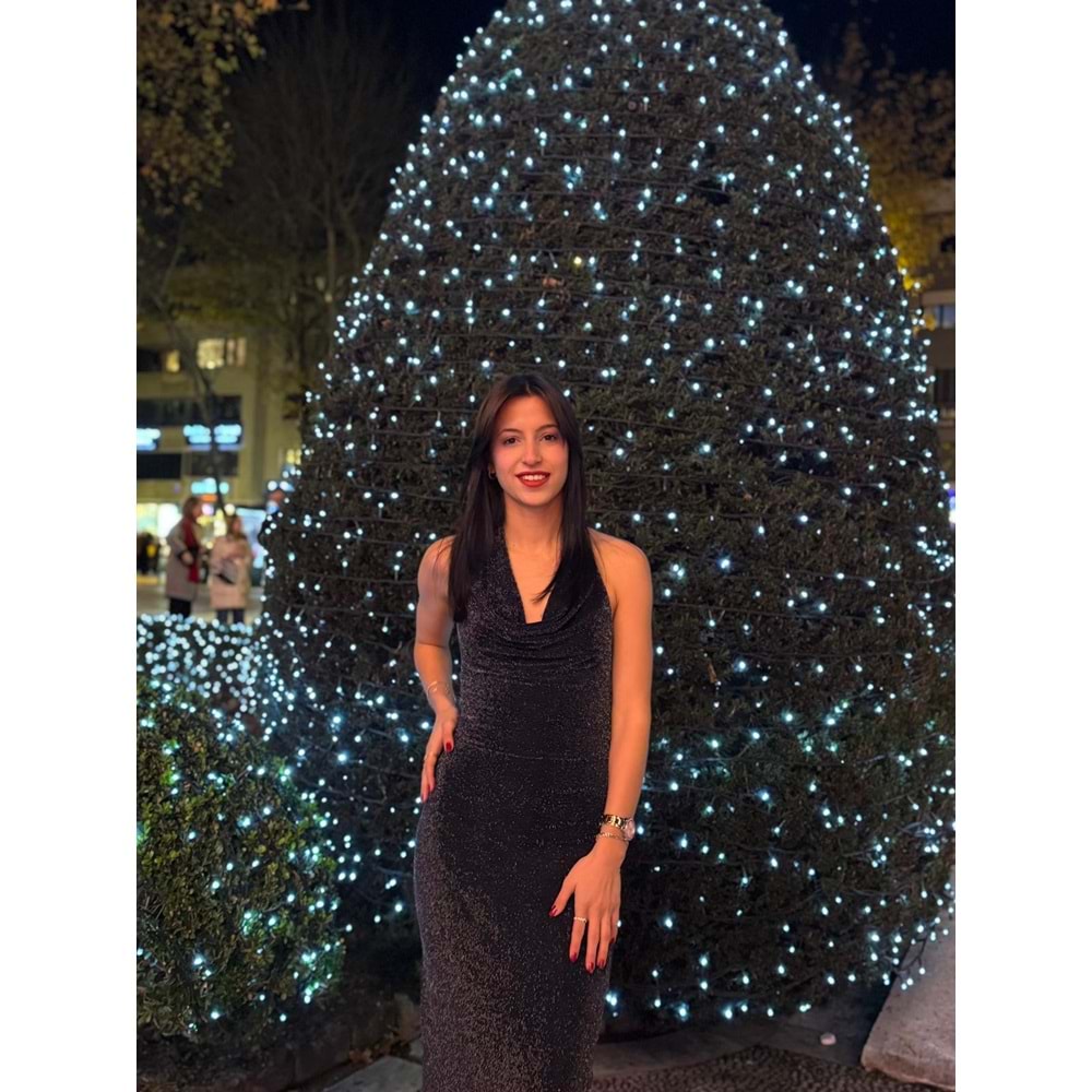 Işıltılı Sırt Dekolteli Davet Elbisesi