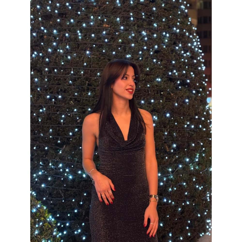 Işıltılı Sırt Dekolteli Davet Elbisesi