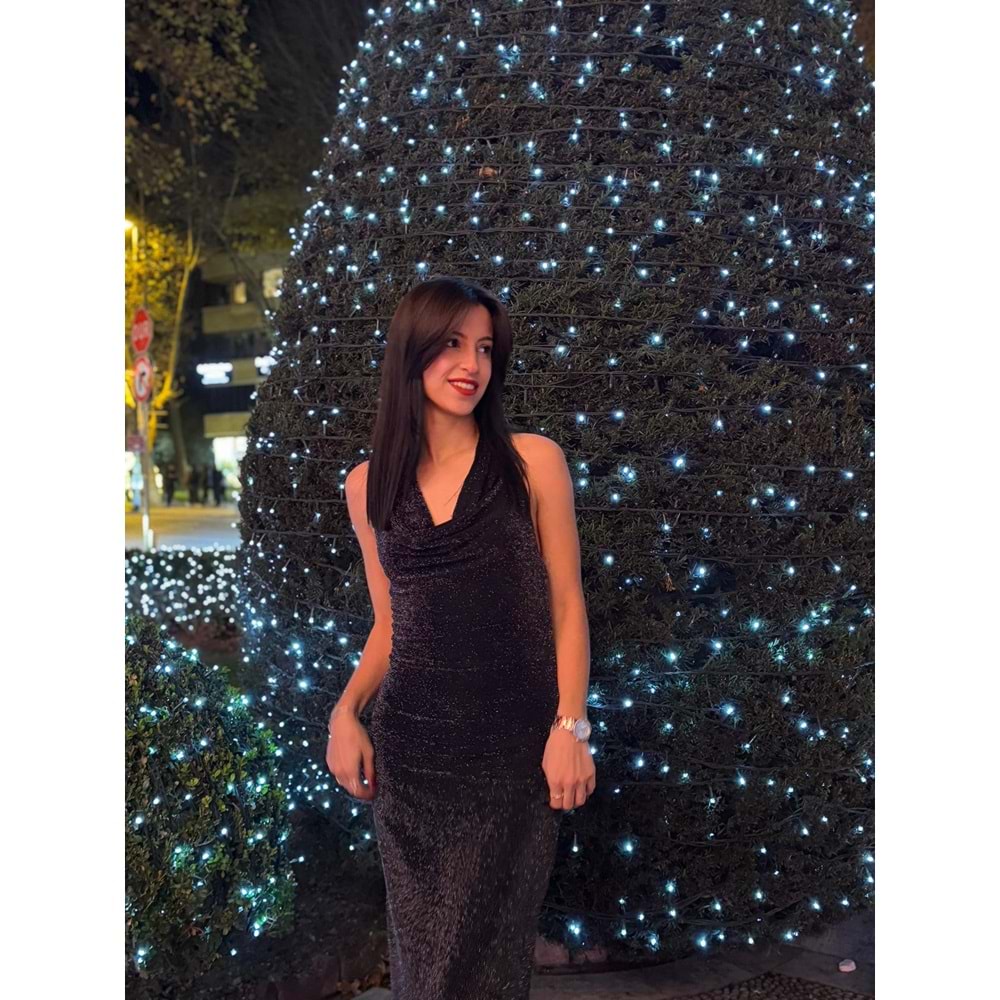 Işıltılı Sırt Dekolteli Davet Elbisesi