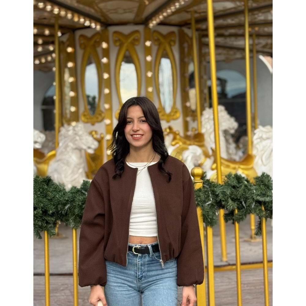 Kahverengi Fermuarlı Bomber Ceket