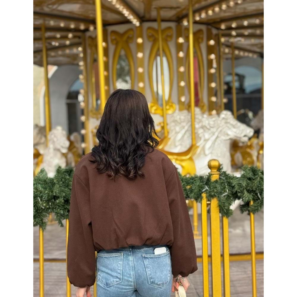 Kahverengi Fermuarlı Bomber Ceket