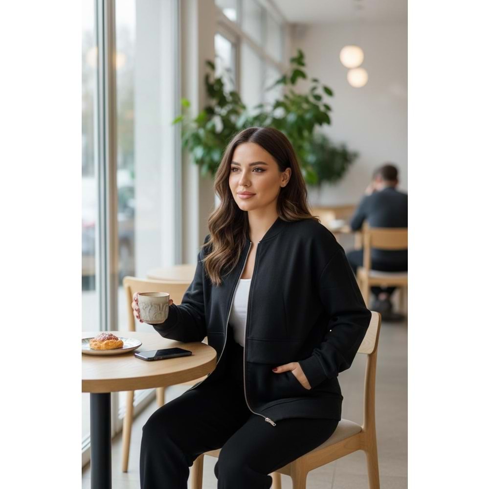 Lacivert Fermuarlı Cep Detay Jogger Oversize Premium Takım