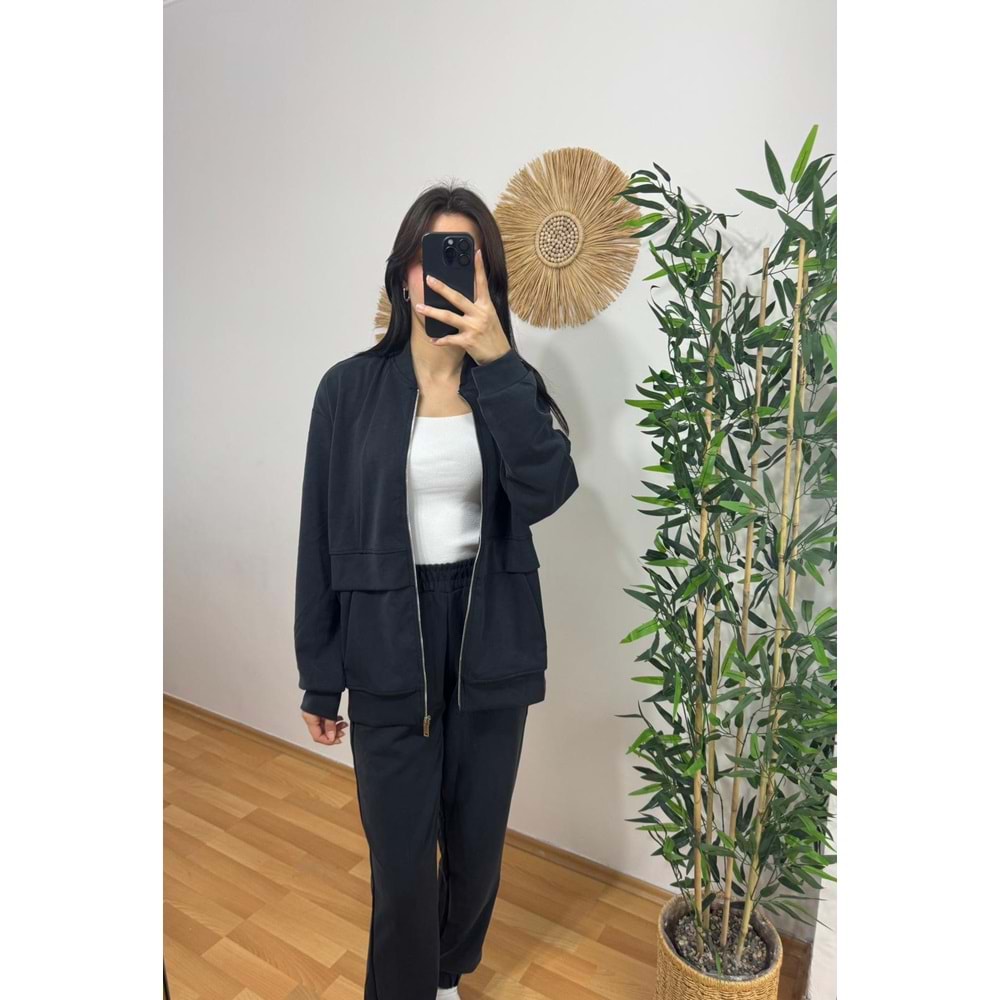 Lacivert Fermuarlı Cep Detay Jogger Oversize Premium Takım