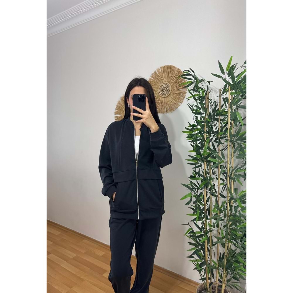 Lacivert Fermuarlı Cep Detay Jogger Oversize Premium Takım