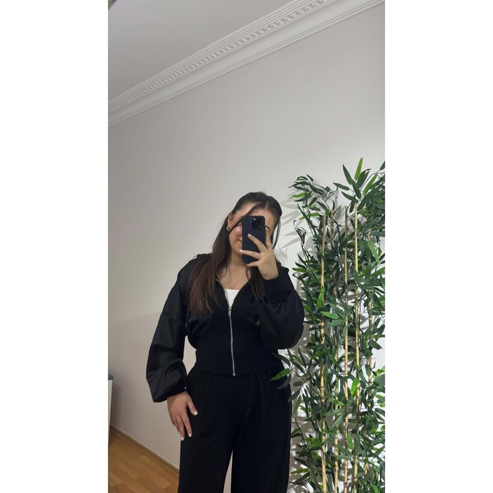 Saten Detaylı Siyah Modal Takım