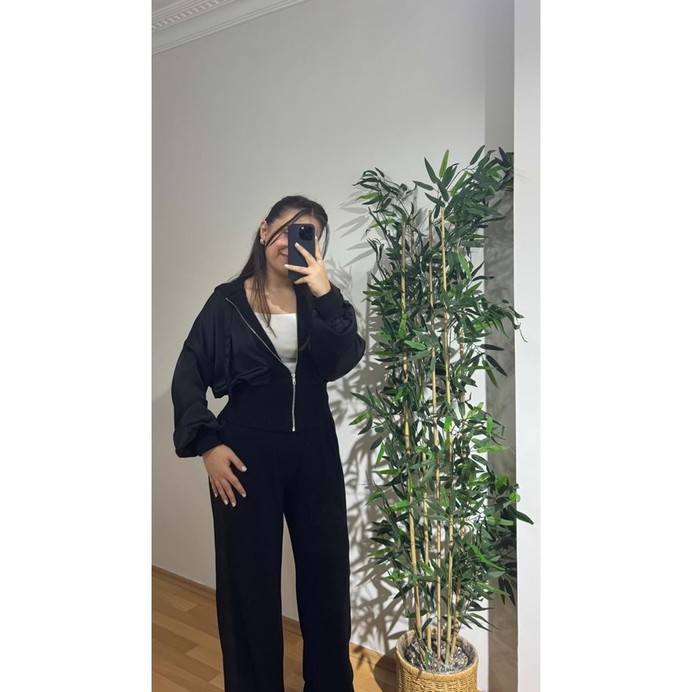 Saten Detaylı Siyah Modal Takım