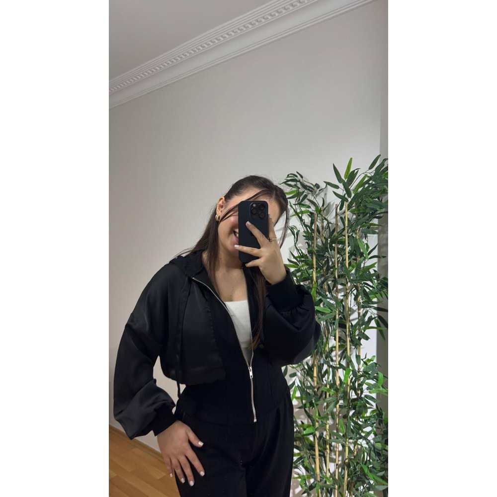 Saten Detaylı Siyah Modal Takım