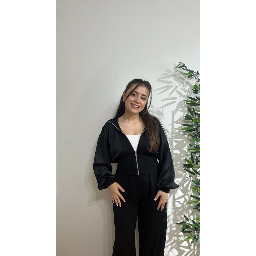 Saten Detaylı Siyah Modal Takım