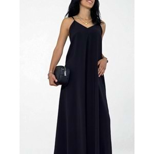 Askılı Sırt Dekolteli Siyah Uzun Elbise