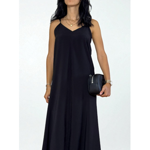 Askılı Sırt Dekolteli Siyah Uzun Elbise