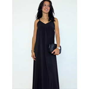 Askılı Sırt Dekolteli Siyah Uzun Elbise