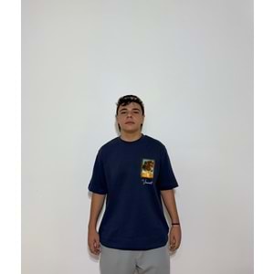 Sunflowers Baskılı Oversize Lacivert T-Shirt