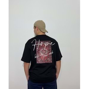 Hope Baskılı Oversize Pamuklu Siyah T-Shirt