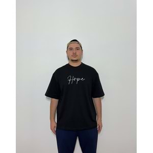 Hope Baskılı Oversize Pamuklu Siyah T-Shirt