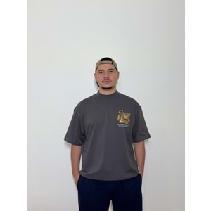 Day Baskılı Oversize Gri T-Shirt
