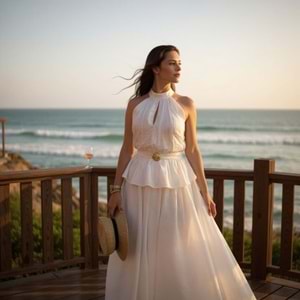 Beyaz Toka Detay Etekli Takım