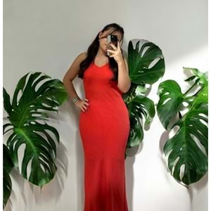 Narçiçeği Viskon Kumaş Uzun Elbise