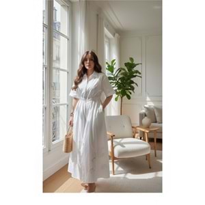 Beyaz Uzun Gömlek Elbise