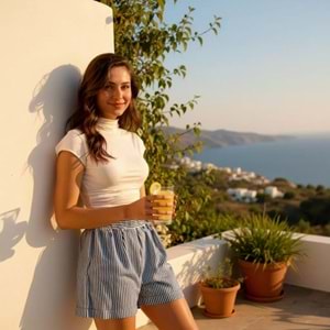 Lacivert Beyaz Çizgili Şort