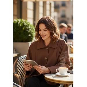 Kahverengi Düğmeli Crop Ceket