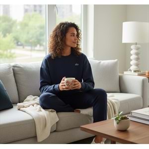 Lacivert Muadil Üç İplik Şardonlu İspanyol Paça Eşofman Takımı