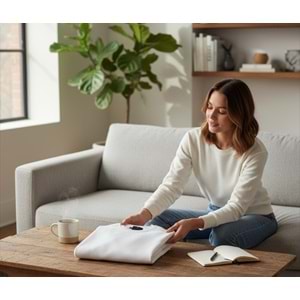 Beyaz Bisiklet Yaka Biyeli Sweatshirt