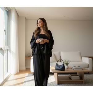 Siyah Saten Bomber Ceket Pantolon Takım