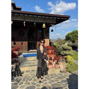 Siyah Saten Bomber Ceket Pantolon Takım