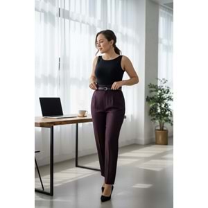 Kemerli Premium Mürdüm Kumaş Pantolon